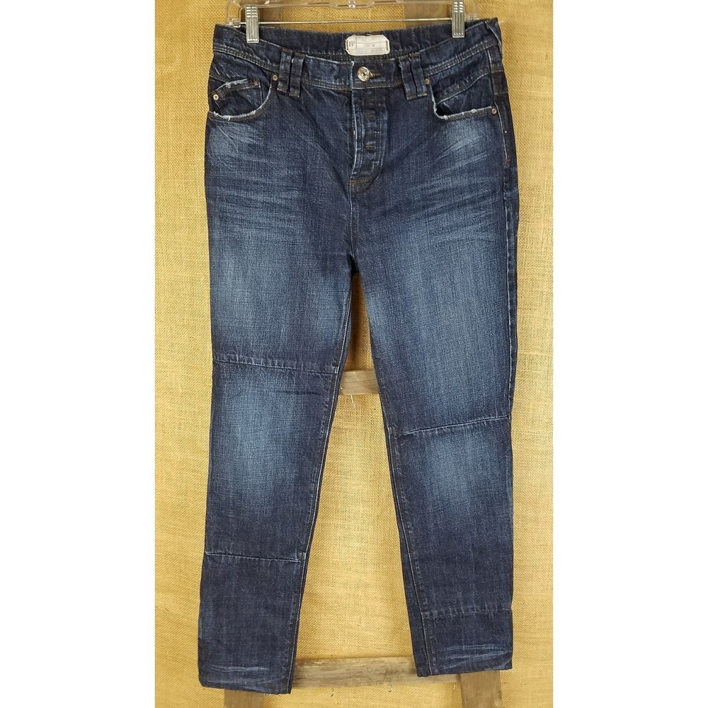 Free People women 26 jeans denim blue button fly distress skinny grungecore